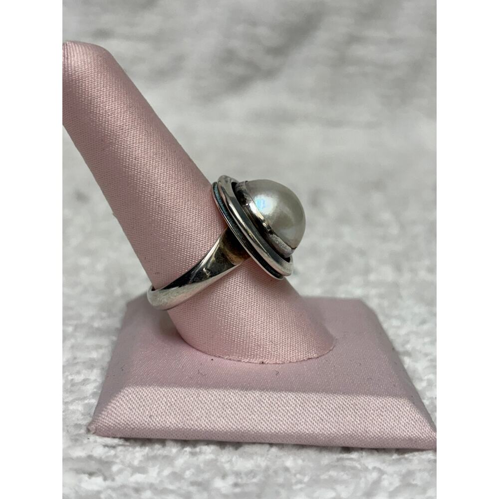DAMAGED-Artie Yellowhorse Navajo Sterling Silver Mabe Pearl Ring Size 9 #64589 - Picture 6 of 12